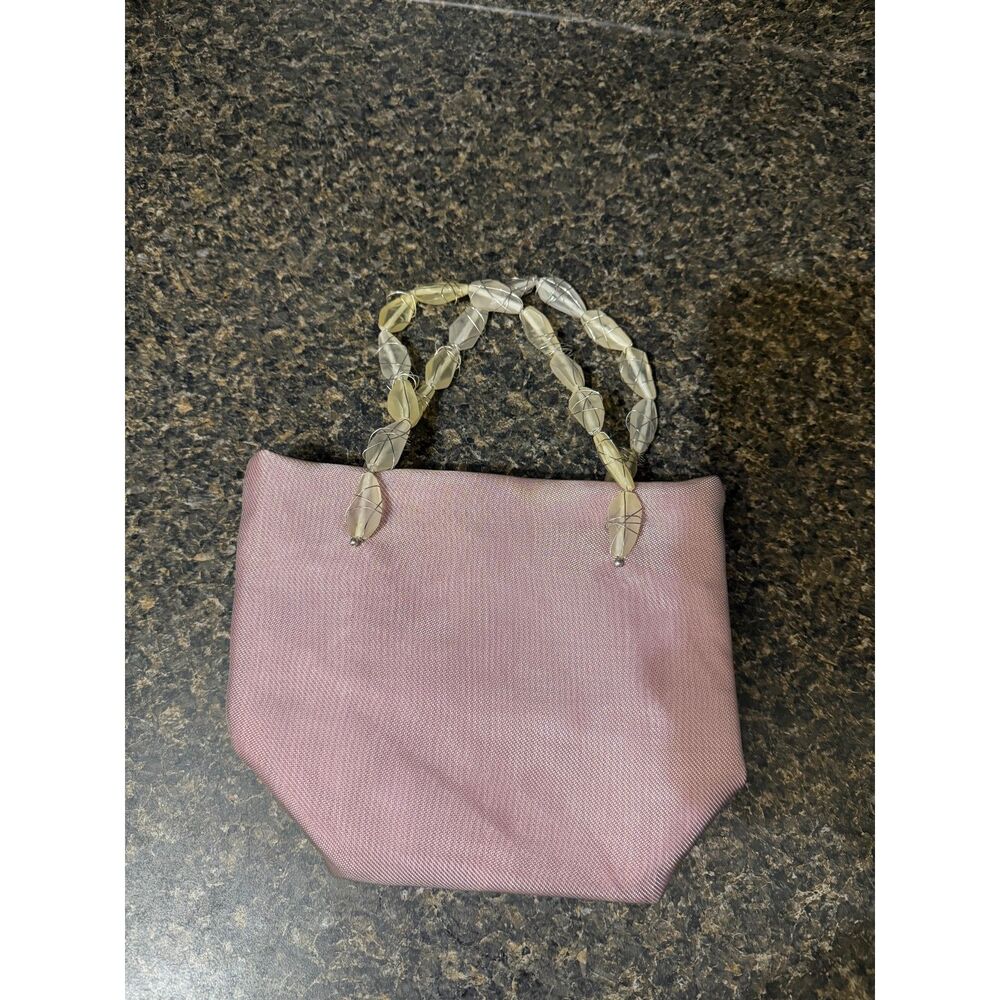 Vintage Mena New York Pink Satin Beaded Handle Mini Evening Handbag